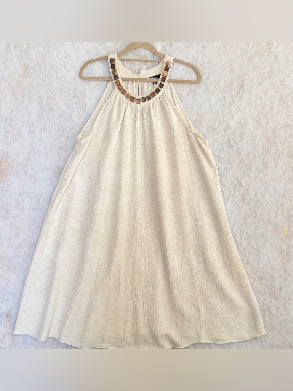 Mlle Gabrielle Cream Halter Tunic with Beaded Neckline (SKU831)